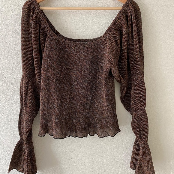 Anthropologie Metallic Square Neck Smocked Top - Picture 3 of 5